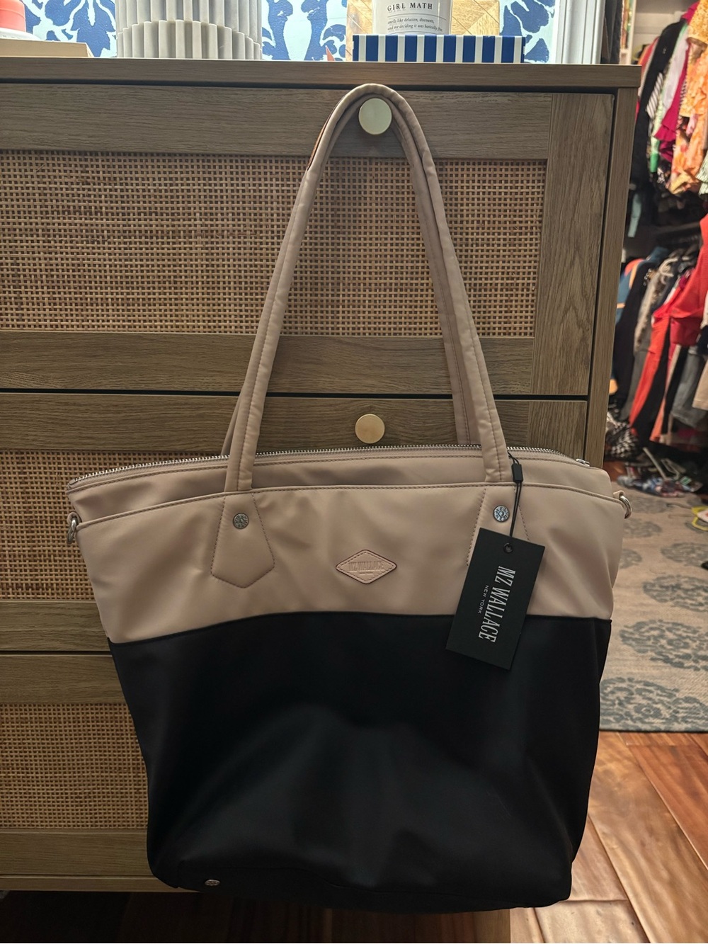 MZ Wallace Two-Tone Black and Taupe Nylon Tote